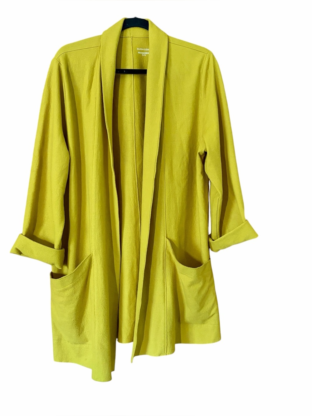 EILEEN FISHER Boiled Wool Shawl Collar Long Jacket Blazer Mustard